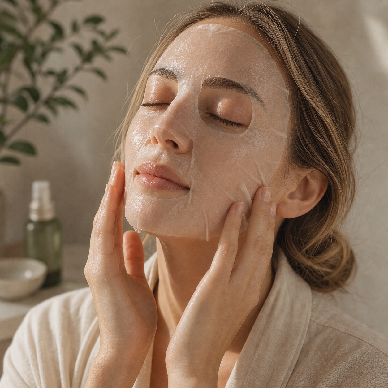 Rituel masque visage dans une lumière douce