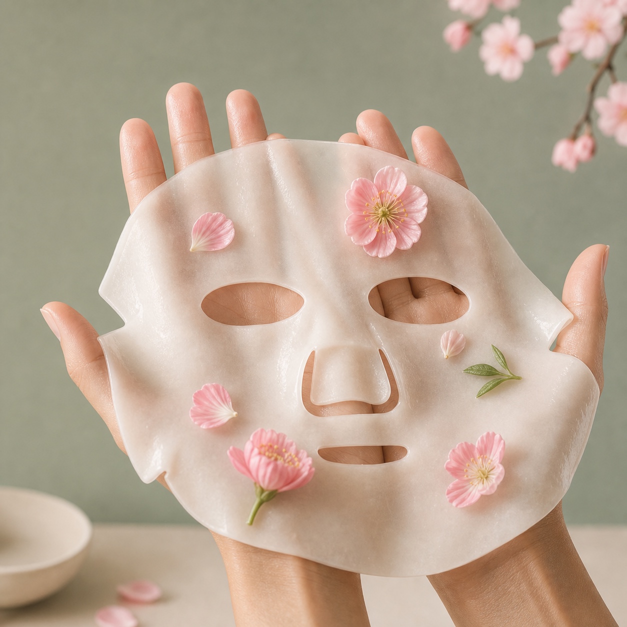 Masque hydrogel avec pétales roses